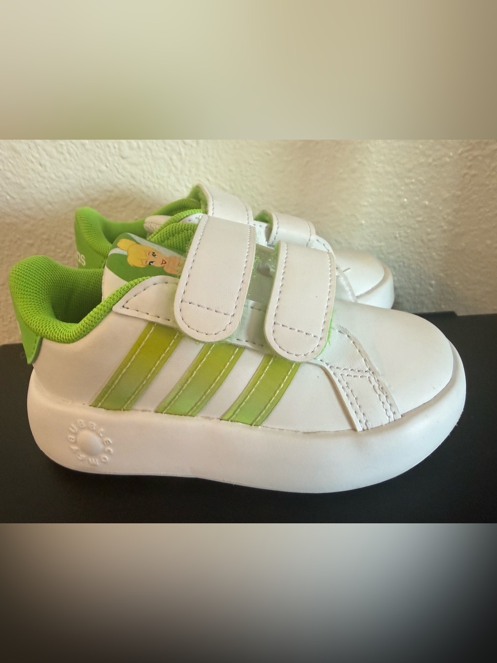 adidas Kids White and Lime Green Velcro Sneakers